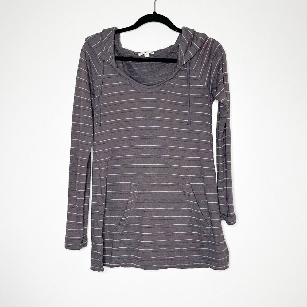 Standard James Perse Striped Tunic Pullover Hoodie Cotton Womens Gray Size 2 M